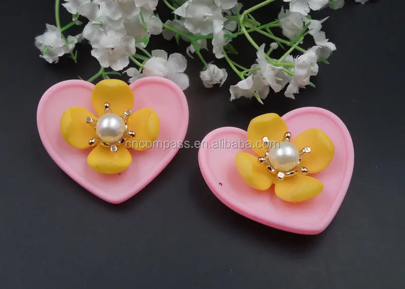 pink yellow 3d heart flower fashion shoe buckles rhinestone alloy pearl flower for shoe Decorative Shoe Buckles
