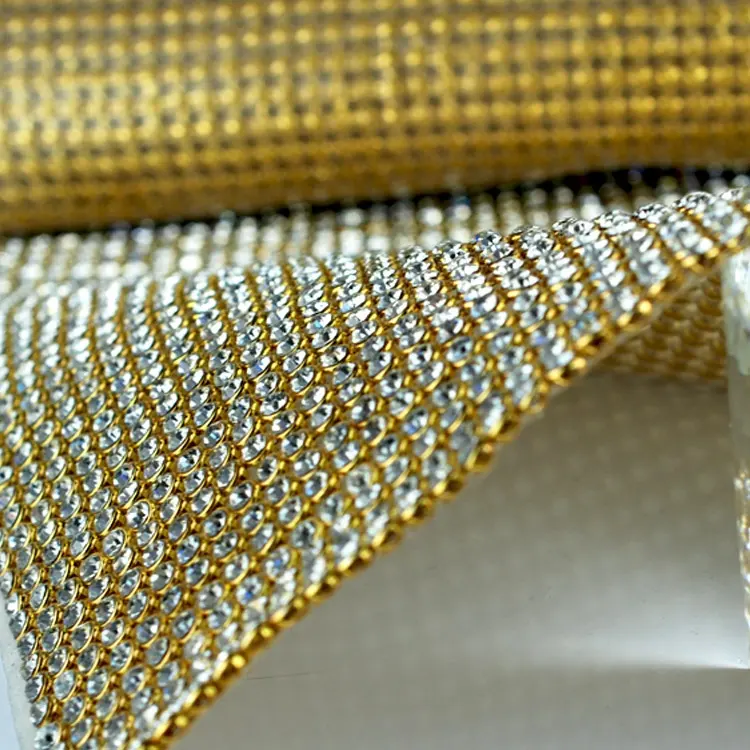 120 cm X 45 cm argento e oro di cristallo di bling manta strass, ferro-on e cucire-sul rhinestone di cristallo tessuto di maglia