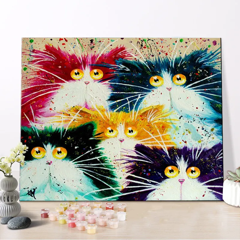 CHENISTORY DZ1139 Painting By Numbers Funny Cats Oil Picture On Canvas With Frame For Wholesale