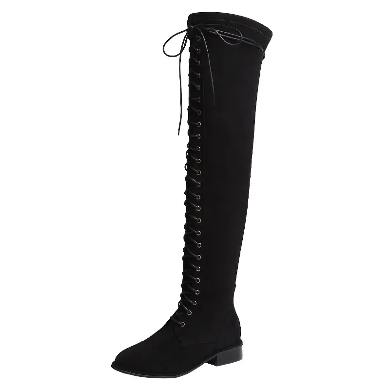 ODM-Botas de tacón de goma para mujer, zapatos con cordones hasta la rodilla, de alta calidad, para invierno