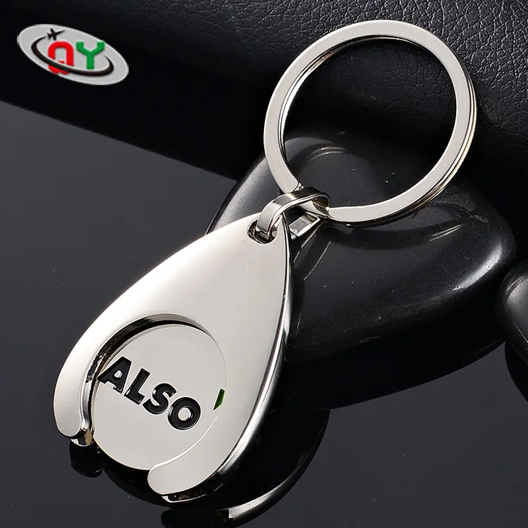 พวงกุญแจสีเงินสวยช้อปปิ้งเหรียญรถเข็นโลหะตัวอักษรโลโก้ที่กำหนดเองพวงกุญแจสำหรับขาย