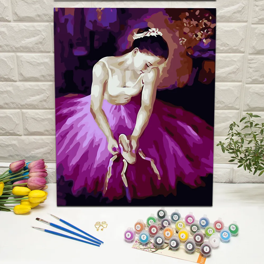 Ballet dancer in purple DIY wall art paint by numbers for living room