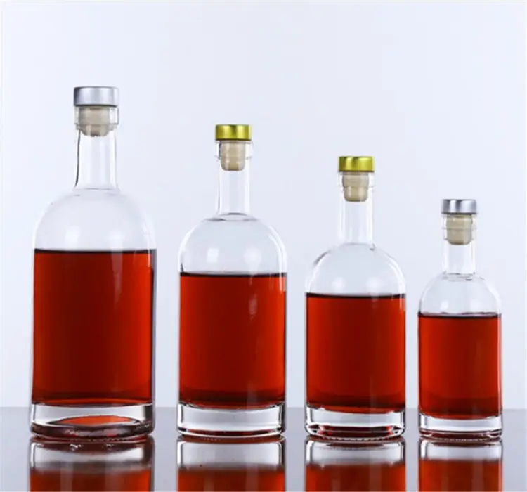 Al por mayor botella de whisky de vidrio 1 litro botella de vino de vidrio 750 ml para vodka brandy whisky botella de whisky 500 ml