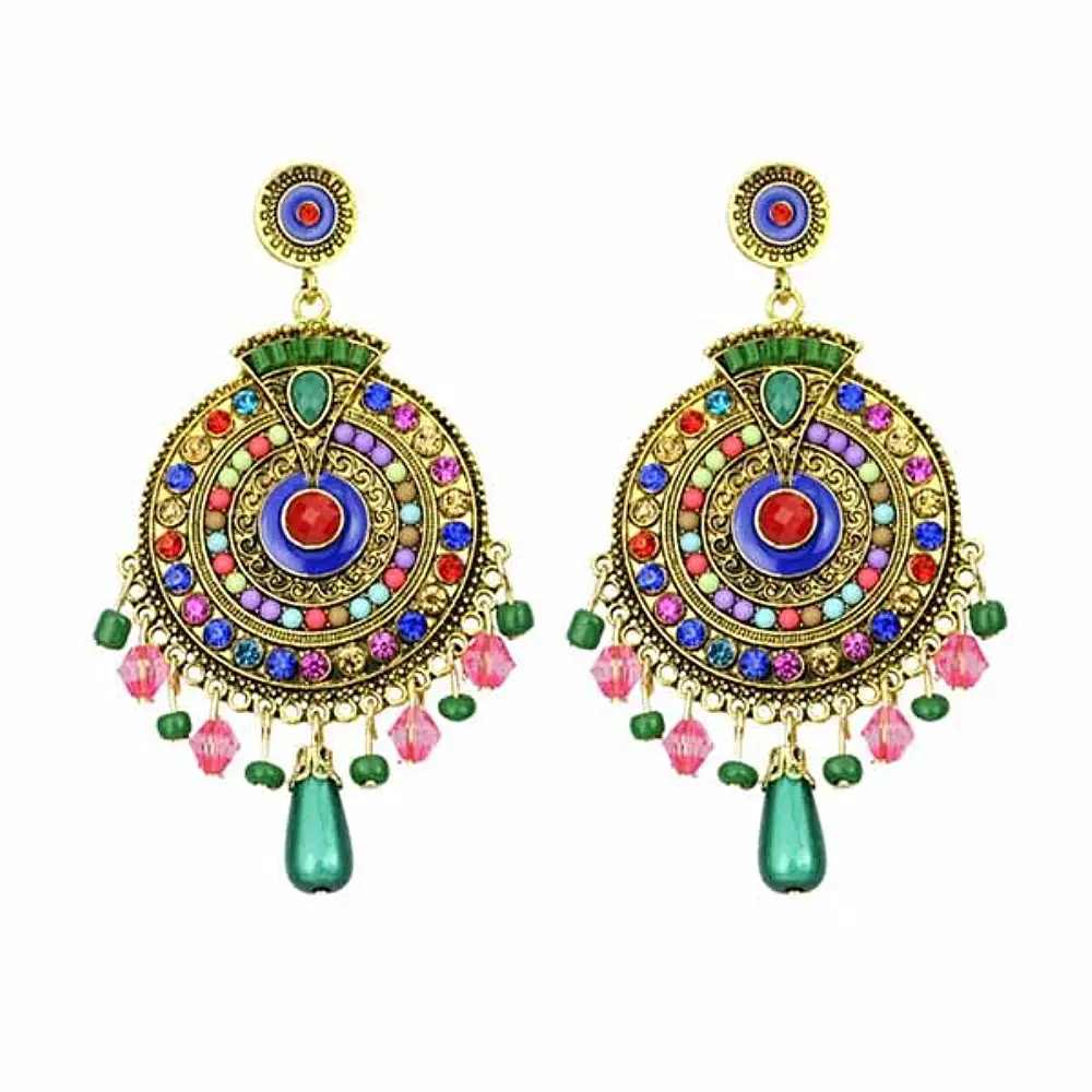 Handmade Bohemian Colorful Beads Drop Ear Studs Earrings For Women Ethnic Fashion Jewelry
