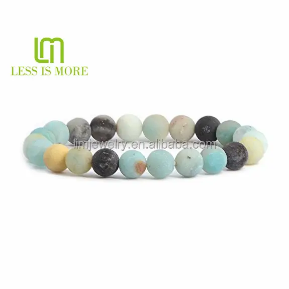 Braccialetto di perle di mala di pietra preziosa amazzonite multicolore naturale opaco 8mm stile semplice
