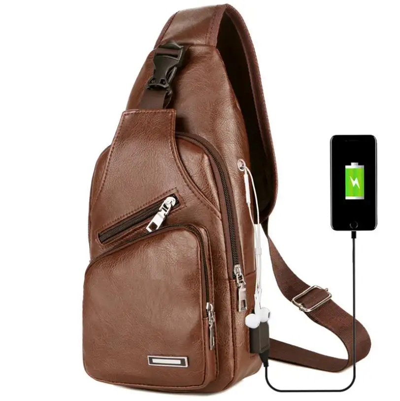 Sling Saco de Couro dos homens Casuais de Esportes Multiuso Mochila Peito Saco Crossbody Viagem Máscara de Telefone saco Crossbody