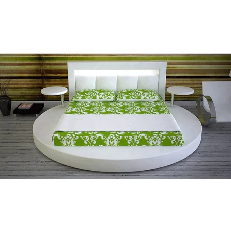 Moda últimas designs cama de casal king size moderna móveis cama de couro de luxo rodada sexy