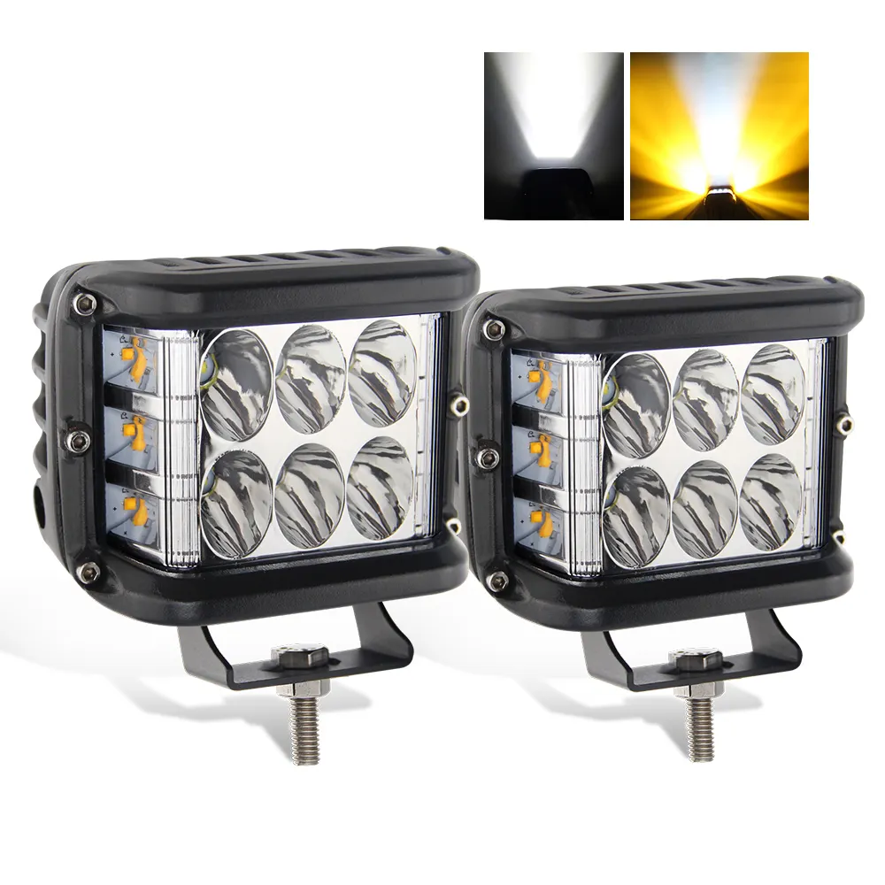 Lampada da lavoro per camion Dual Colors 45W Led Tractor Side Shooter Square 12V 24 Volt Led Strobe Work Light