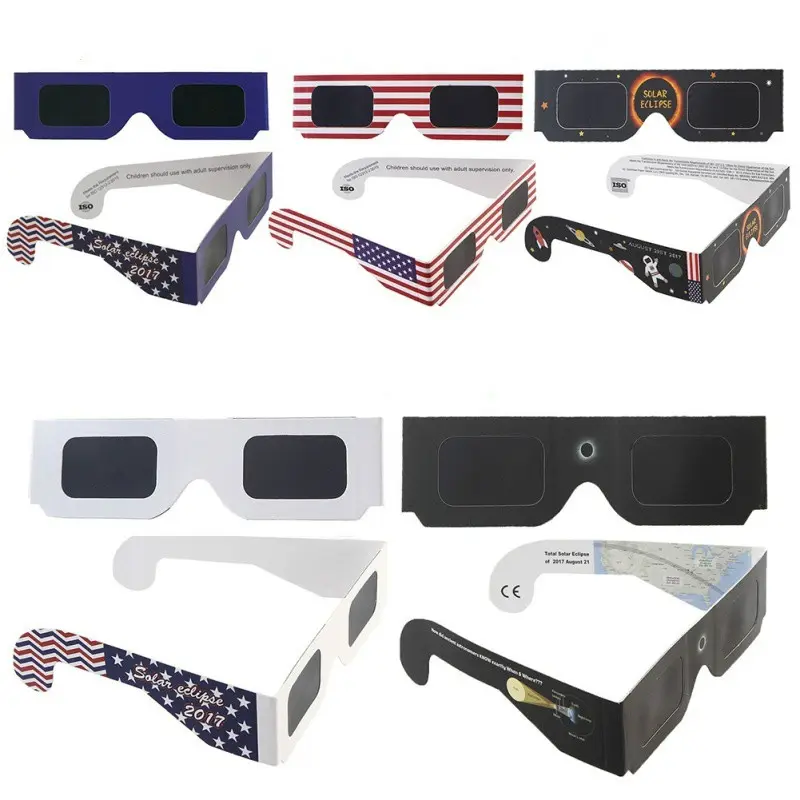 Gafas de eclipse solar 3D de papel con logotipo personalizado a precio barato para ver eventos universales