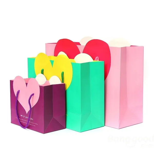 Bolsas de regalo de papel de regalo de color rojo, bonitas, baratas, con asas