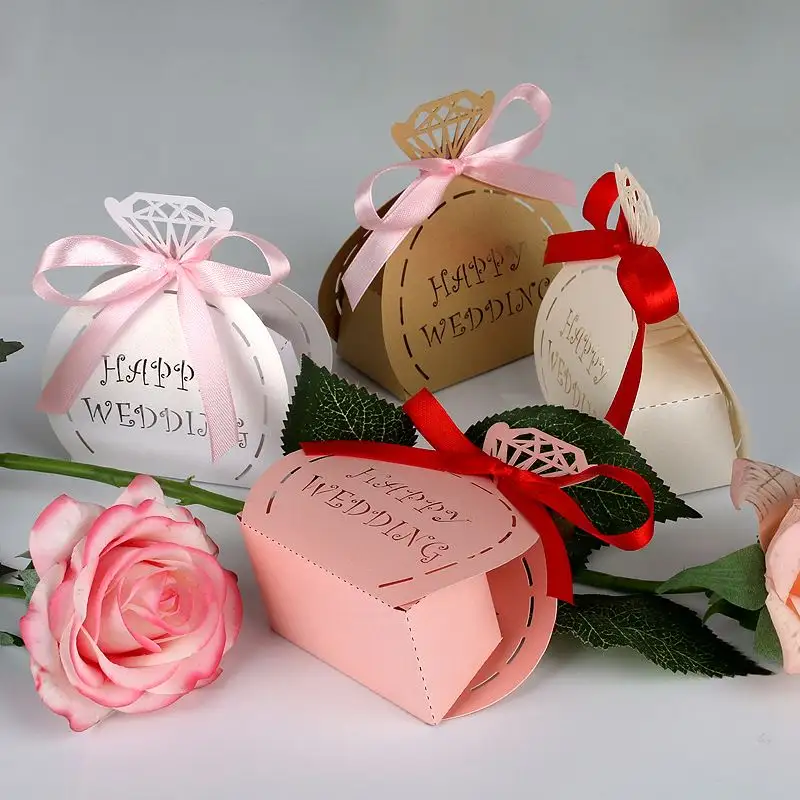 Caixa de embalagem de doces estilo europeu, caixa de papel para doces do casamento, convite