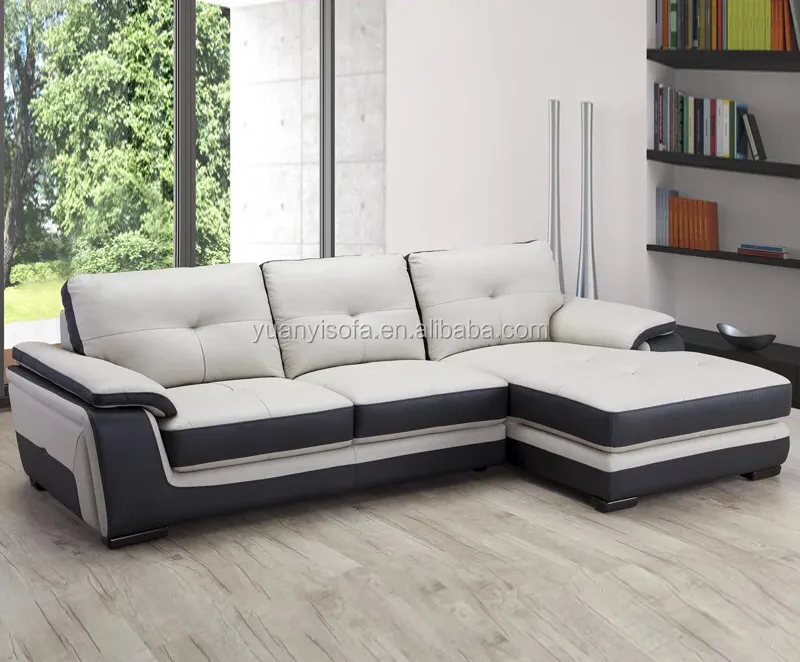 Sofá de canto moderno de couro branco e preto, novo design com chaise yl5019