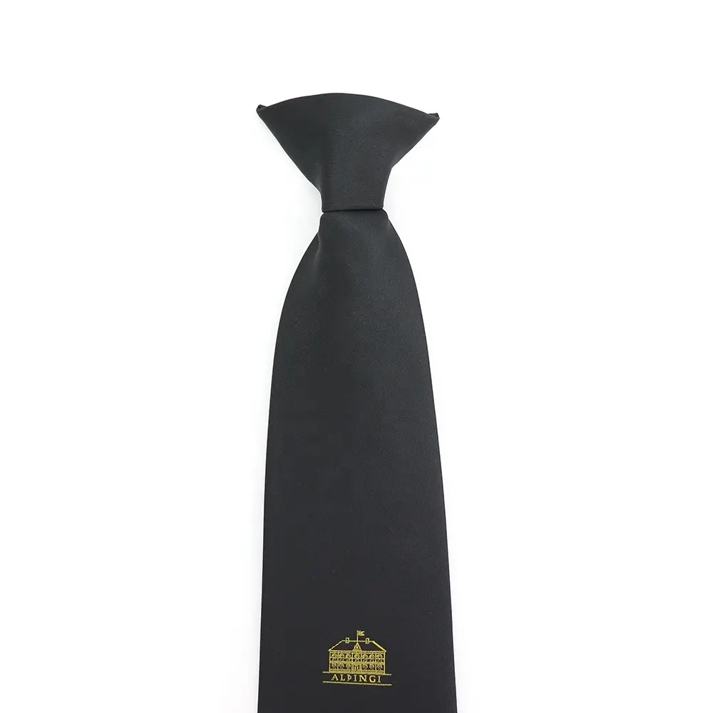 Cravate de sécurité en Polyester tissé noir pour homme, bouton de connexion à Clip, Logo personnalisé pour étudiant
