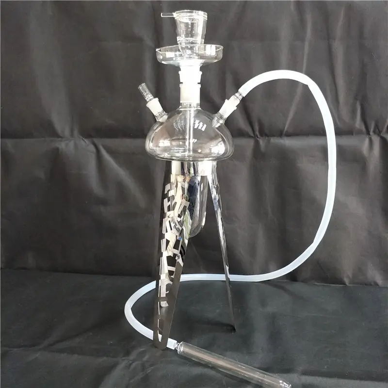 new design all clear shisha glass hookah with metal stand