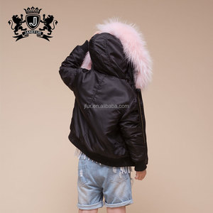 子供の美しい冬のジャケット女の子のための軽いピンクの毛皮のジャケット本物のファッションと暖かい爆撃機のジャケット - Product Image 5