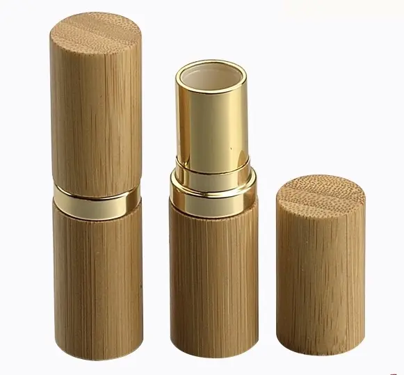 Lipstik Bambu 5G Tabung Emas, Lip Balm Tabung Emas/Kemasan Bulat Lingkungan Pro untuk Kecantikan