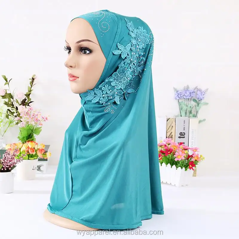 Ready for Ramadan new design cotton hijab with flower easy to wear one piece
