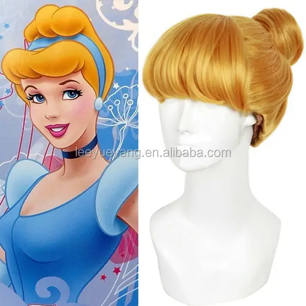 Peluca de cosplay Rubia de Cenicienta, moño de pelo, novedad