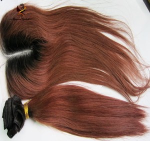 Brazilian <strong>Hair</strong> Two Tone Black To <strong>Auburn</strong> Brown 1b 30 Straight 4X4 Ombre Lace Closure With Middle Part - Product Image 2