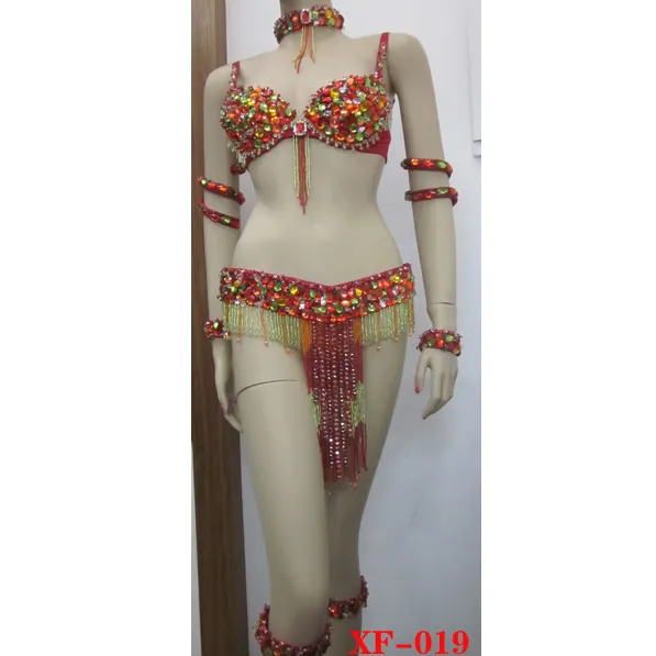 Trajes de baile de salsa con sujetador rojo y cinturón (XF-019)