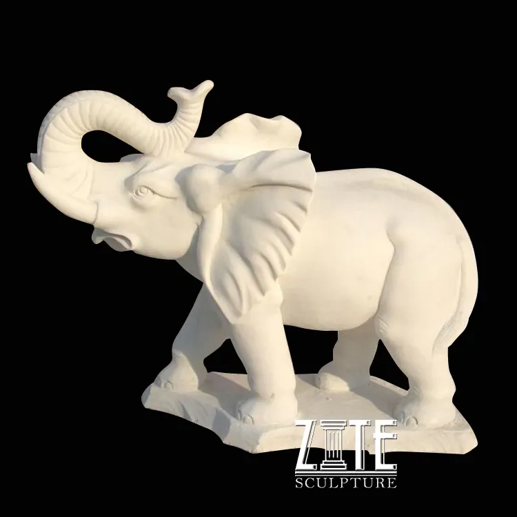 Garden Decorative White Stone Animal Sculpture Small Marble Baby Elephant Statue