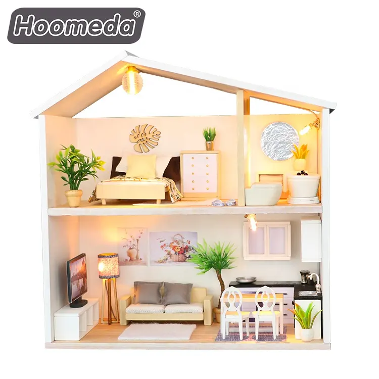 Hermosa modelo de bricolaje casas iluminación blanco muñeca casa miniatura para regalo