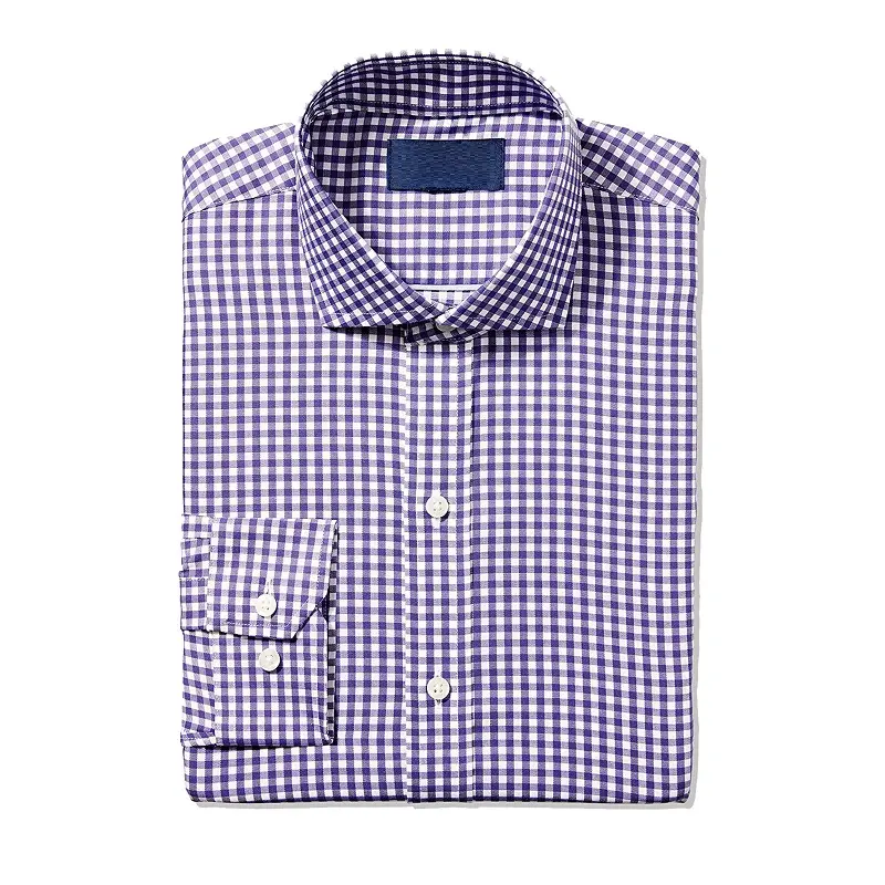 Мужская хлопковая рубашка в клетку, фиолетовая дизайнерская Классическая рубашка средней длины