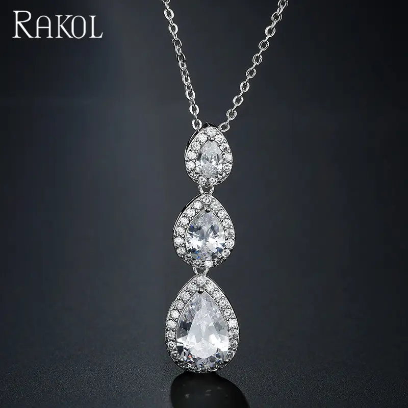 RAKOL NP2077 zircon drop necklace women accessories popular necklace for women