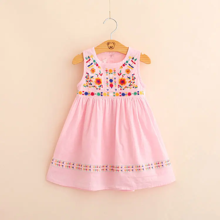 Mới Nhất 100% Cotton Hồng/Trắng Trẻ Em Thêu Đảng Dress, Bé Gái A-line Frock Của Quảng Châu Nhà Cung Cấp