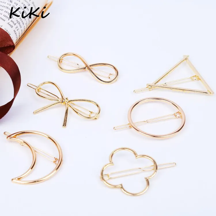 >>> Vintage Oro/Argento Triangolo Luna Cerchio Rotondo Geometria Tornante Clip di Capelli Per Le Donne di Modo Delle Ragazze Accessori Per Capelli Barrette