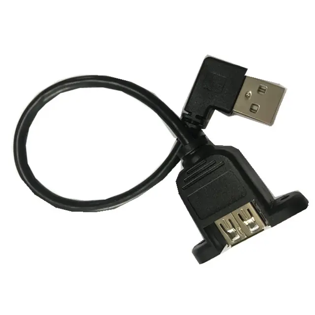 30cm 480Mbps Ángulo recto USB 2,0 Extensión tipo A con cable de tornillo de montaje en panel