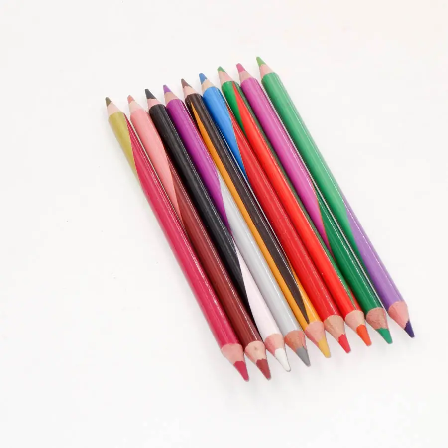 12 pcs עץ כפול טיפים צבע עפרונות, צבעוני חבית כפול הסתיים צביעת עפרונות סט