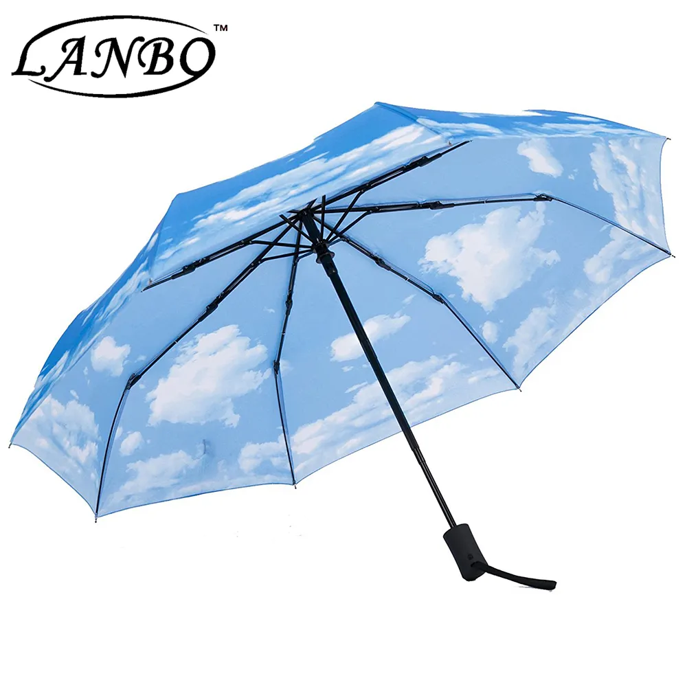 colorful funny japanese folding umbrella with blue sky white cloud photo print