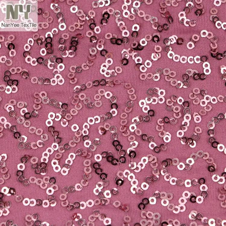 Squiggle Paillette High Elastic Polyester Spandex Lycra Knit Stretch Sequin Fabric For Dancewear Costume Clothing