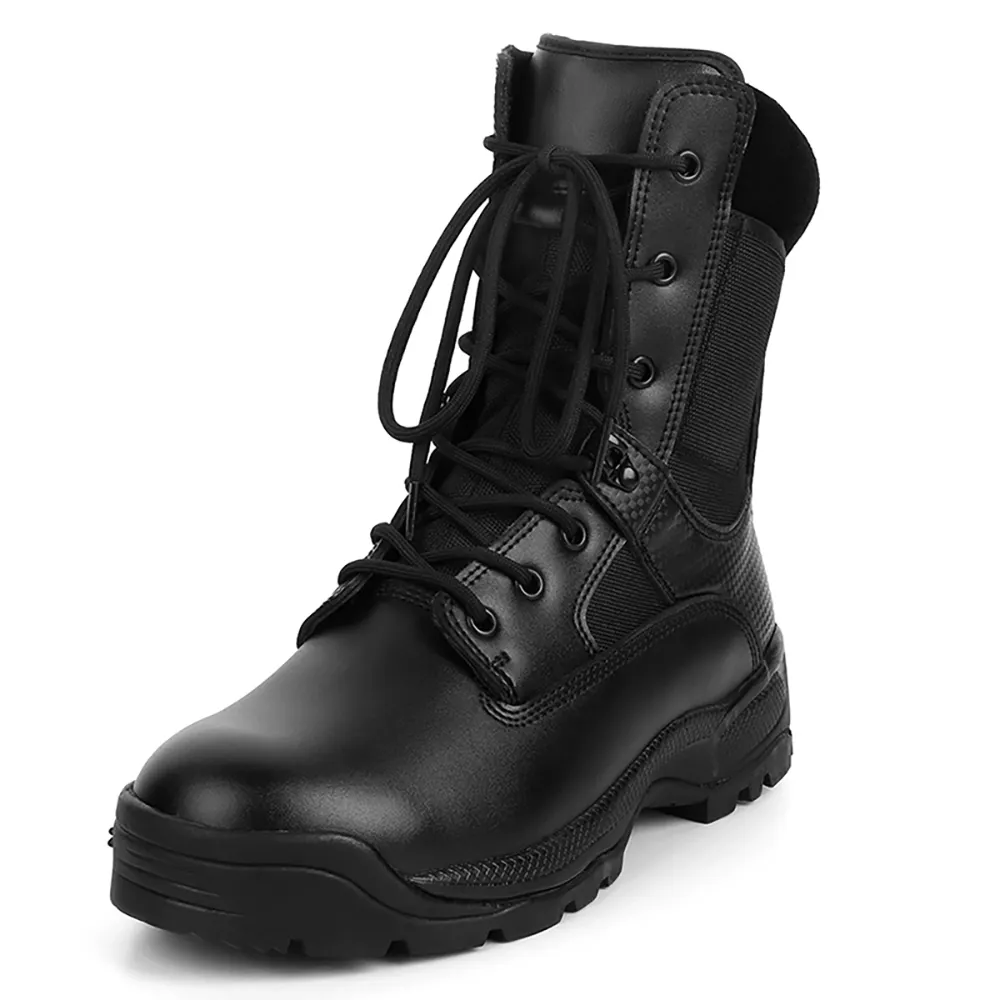Hot Sale Durable Black Waterproof Leather Safety Boots Tactical Boots Training Shoes para homens