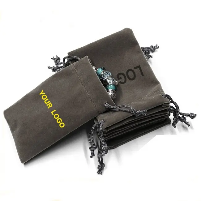 Ucuz özel logo küçük zar küpe bilezik kolye hediye takı kadife toz paket ambalaj takı İpli süet çanta