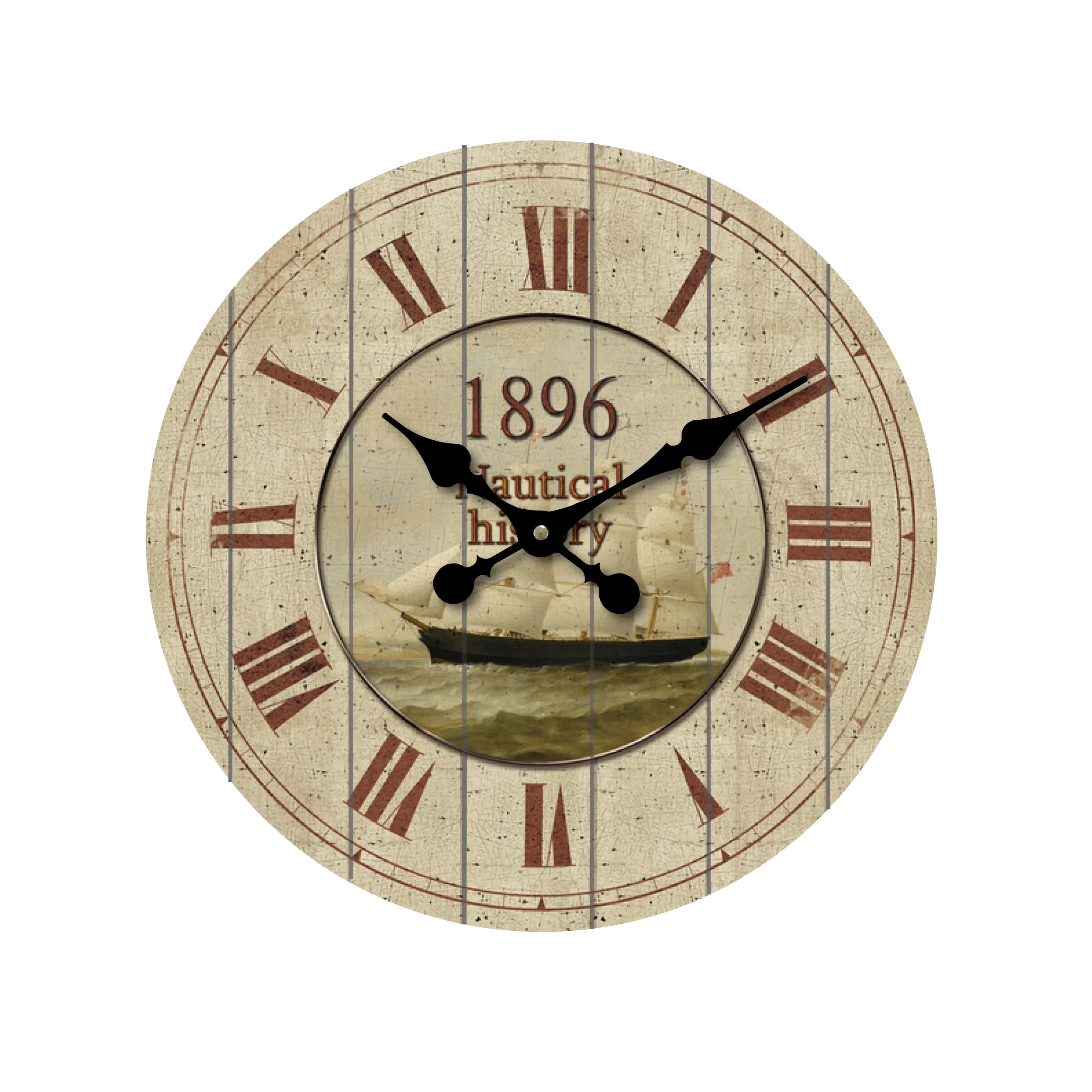 14 inch vintage style home decor round printing wood wall clock with good quality