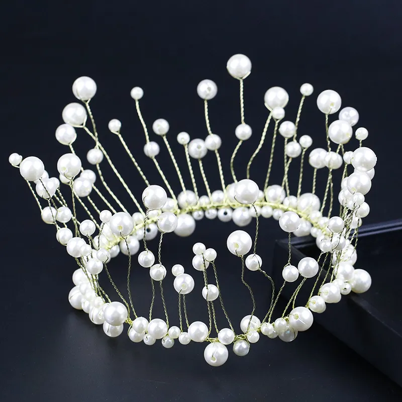 Festa de casamento Decoração Do Cabelo Jóias artesanais Atacado de Prata Banhado A Pérola Nupcial Do Casamento Da Tiara Da Coroa