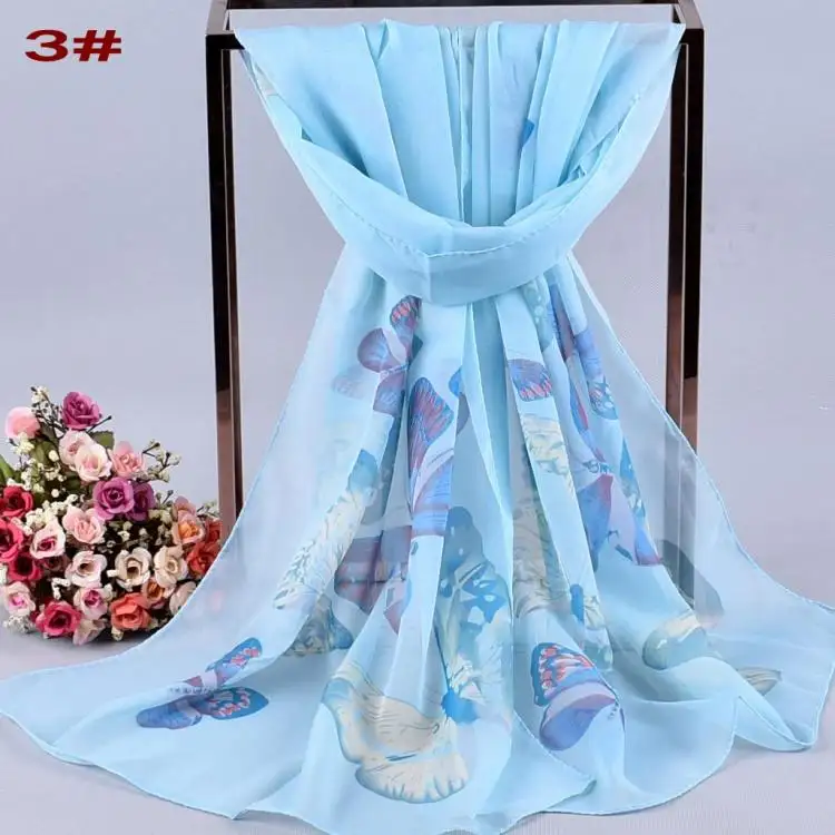 new Big butterfly long chiffon scarf wholesale women cheap Printed lady scarves Factory direct sales