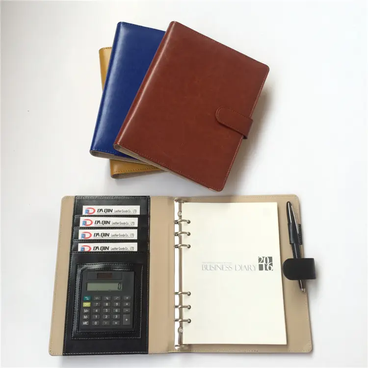 Aegenda-organizador diario de cuero sintético de alta calidad, cuaderno personalizado con calculadora y bucle de bolígrafo