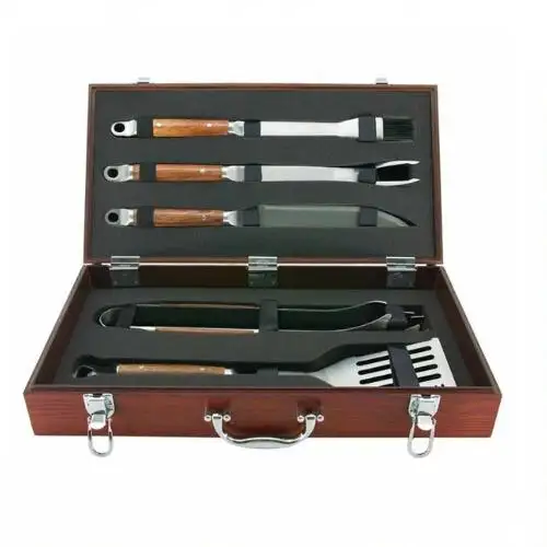 5 pz accessori per barbecue/deluxe grill set/manico in legno bbq tool set con il caso