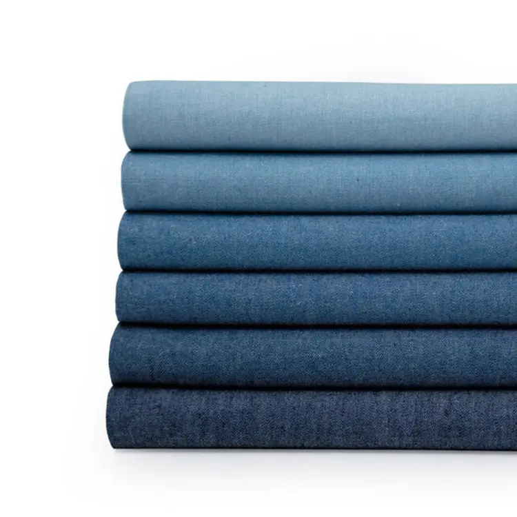 Stock tissé 65% coton 35% polyester bleu robe denim tissu d'été
