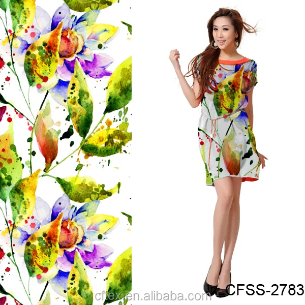 Intera vendita del fiore di stampa astratta 100% Rayon Single Jersey tessuto A Maglia per il vestito