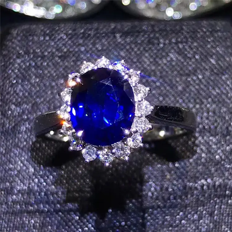 Anel de luxo com pedra de pedra, design simples de gema de 18k, joias de ouro branco, 1.88ct, natural, azul royal, safira