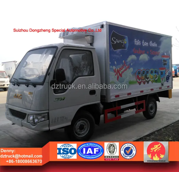 JAC monoblock unidad de refrigeración camión, camión de transporte de yogur, camiones de entrega de alimentos congelados