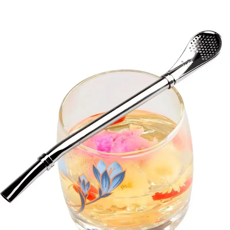 Ein stück großhandel Edelstahl Trinken Stroh Löffel mit Filter Waschbar Praktische Tee Werkzeuge Bar Zubehör