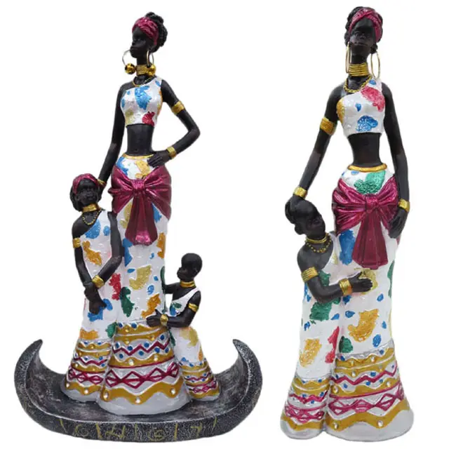 Figurines africaines décoratives en résine polyrésine, pour femme, avec enfants