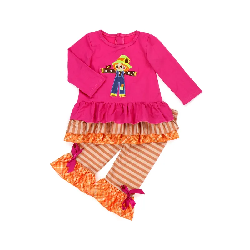 Ensemble de vêtements en coton brodé pour petite fille, manches longues, à volants, pantalon, pour enfants de 9 ans, printemps