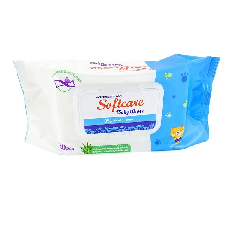 Logo personnalisé et grand pack de marque 80 pièces sensibles à l'eau purifiée biologique avec Aloe Vera et vitamine E lingettes humides pour bébé