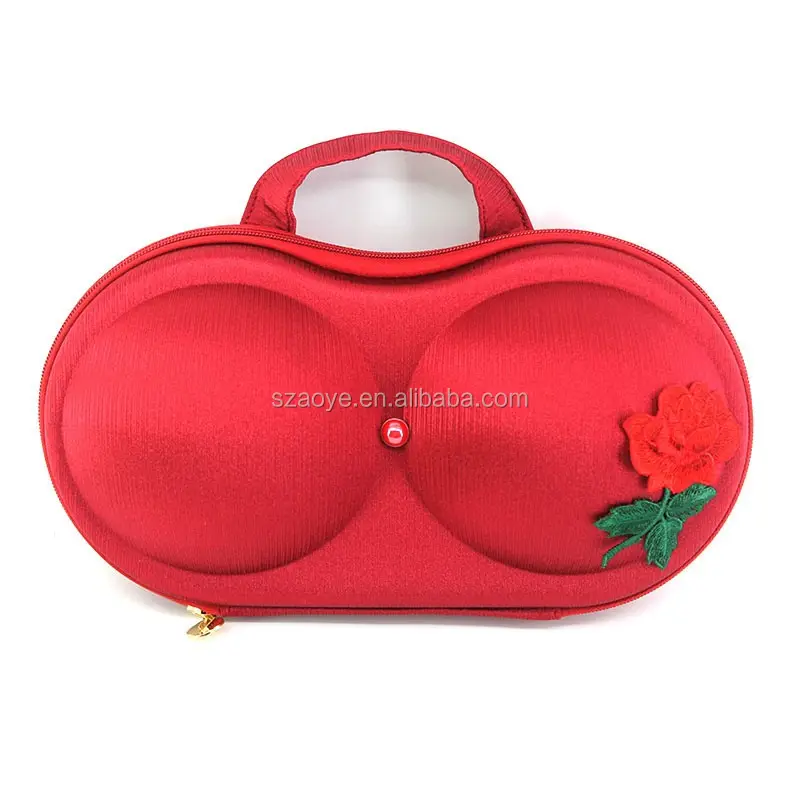 EVA Red Rosace Bra Portable Suitcase Ladies Bra Set Underwear Clothing Bag Woven Label Red or Customized Storage bag